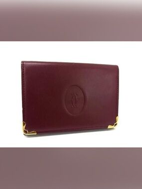 Cartier Burgundy Leather Wallet with Gold Corner Accents